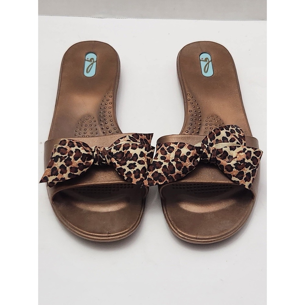Oka B Okabashi Women's Madison Sandal Size L Slide Flip Flop Animal Print Bow - Picture 2 of 8